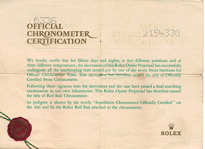 rolex official chronometer certification