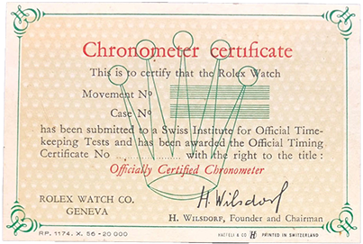 rolex chronometer certificate
